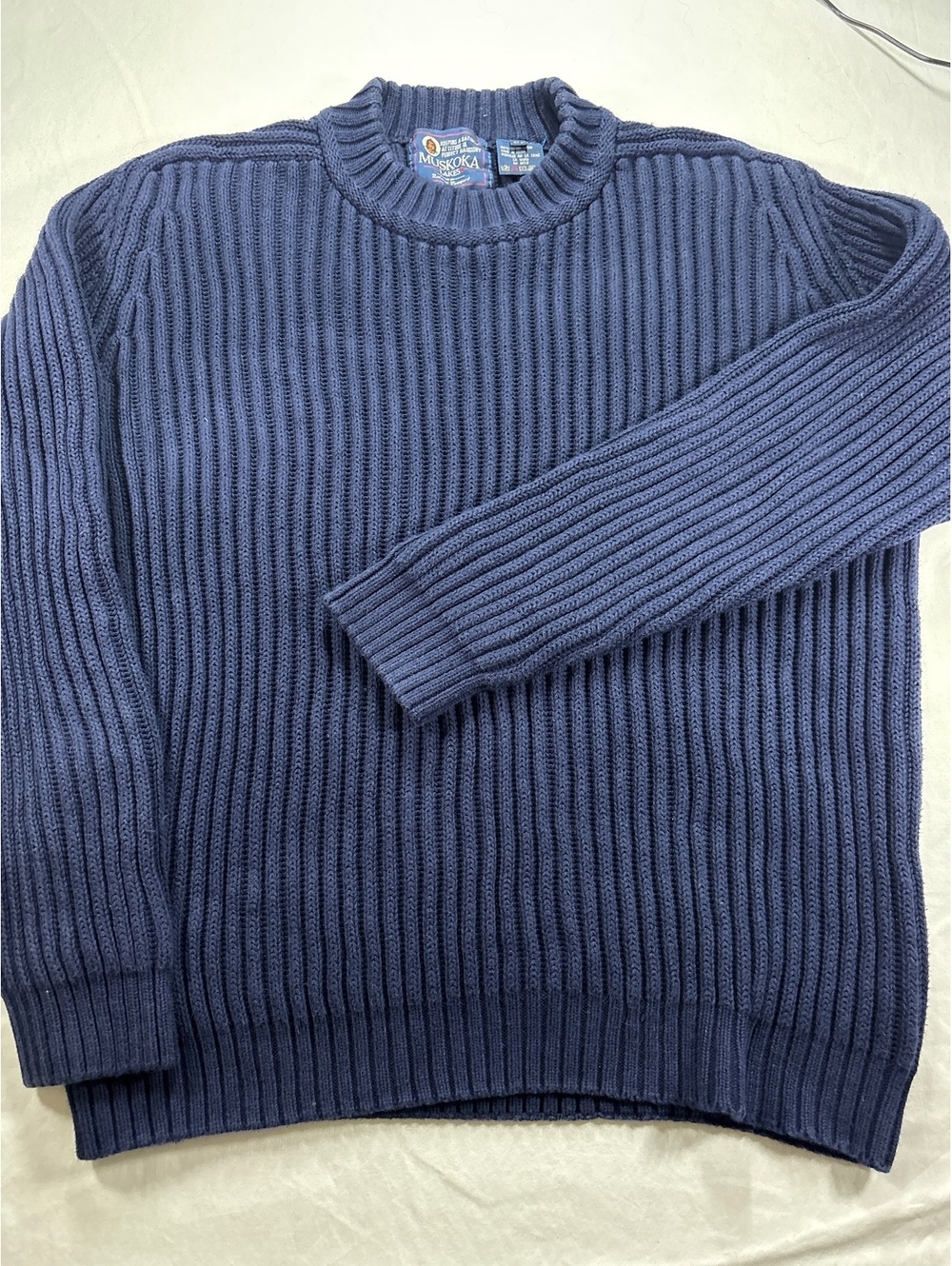 Muskoka Lakes Chunky Rib Knit Crewneck Sweater Navy Blue Cottage Outdoor